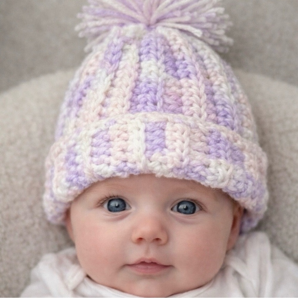 Handmade crochet beanie with pom